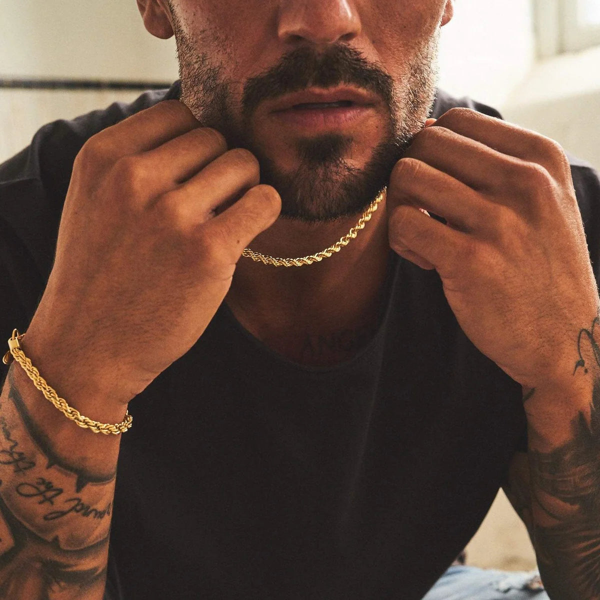 "Rope" Gold-Colored Chain & Bracelet (5mm)