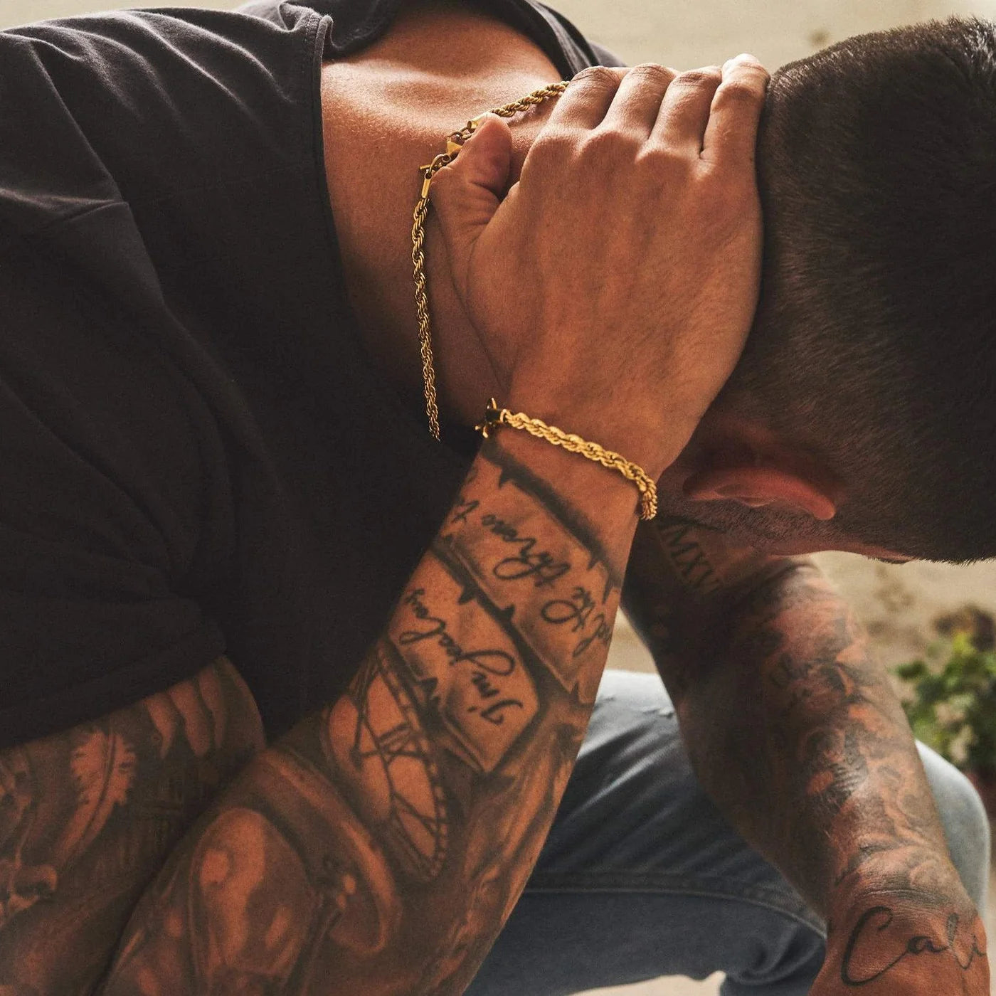"Rope" Gold-Colored Chain & Bracelet (5mm)