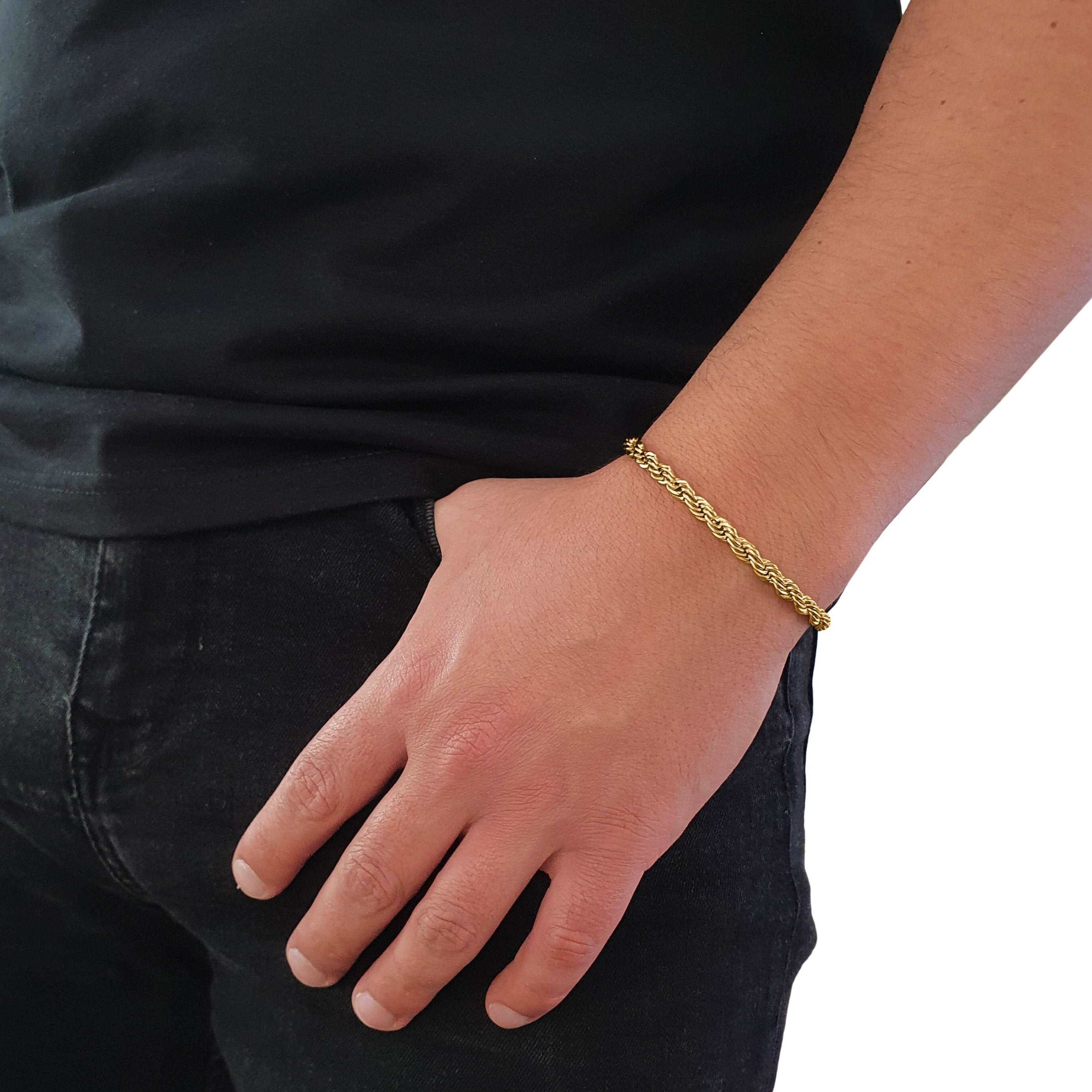 "Rope" Gold-Colored Chain & Bracelet (5mm)