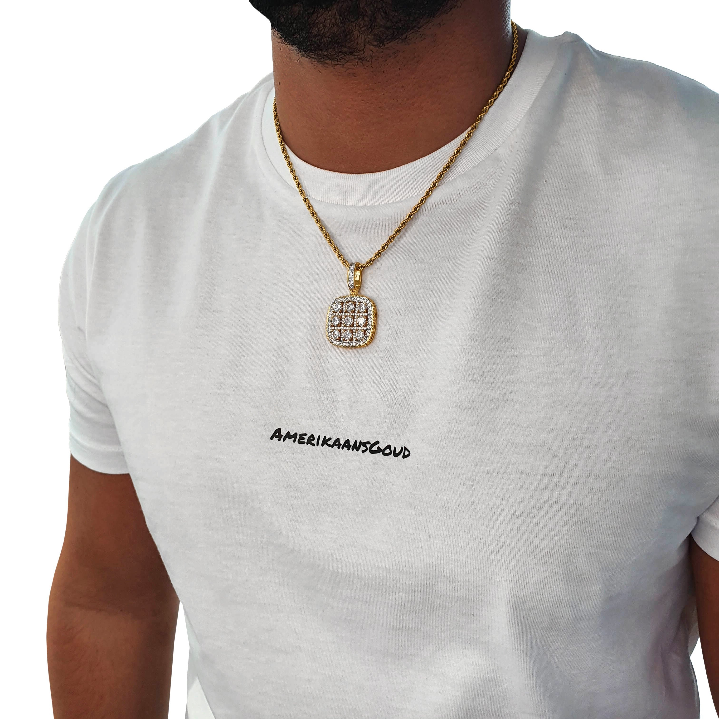 "9 Zirconias" Gold Colored Pendant