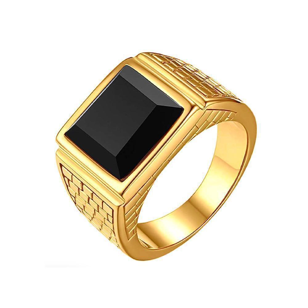 "Black Stone" Gold Colored Ring