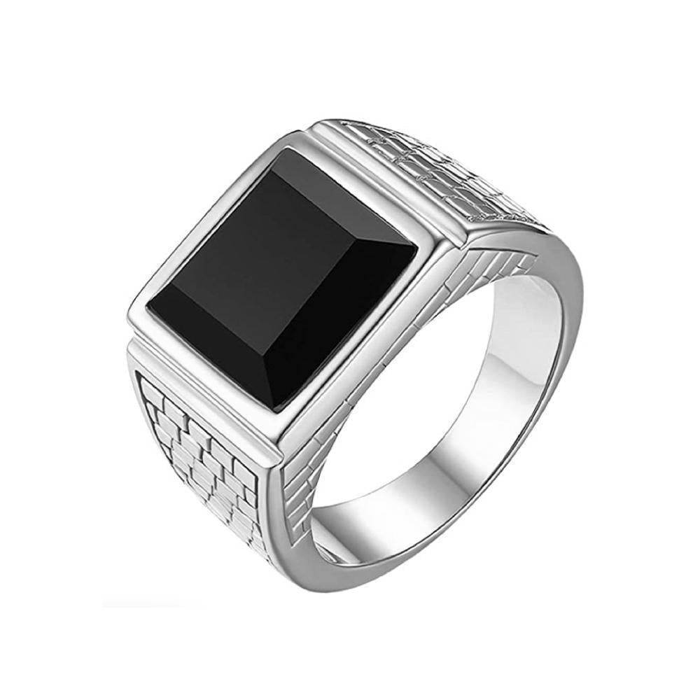 "Black Stone" Silver Colored Ring