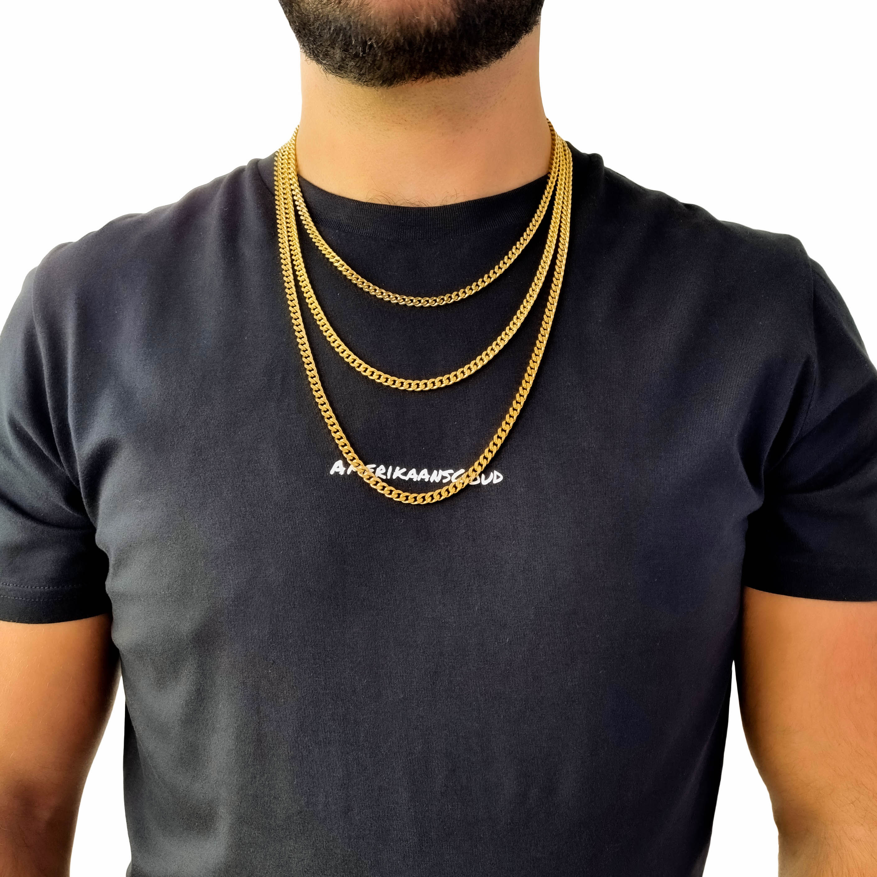 "Cuban" Gold-Colored Necklace &amp; Bracelet (5mm)
