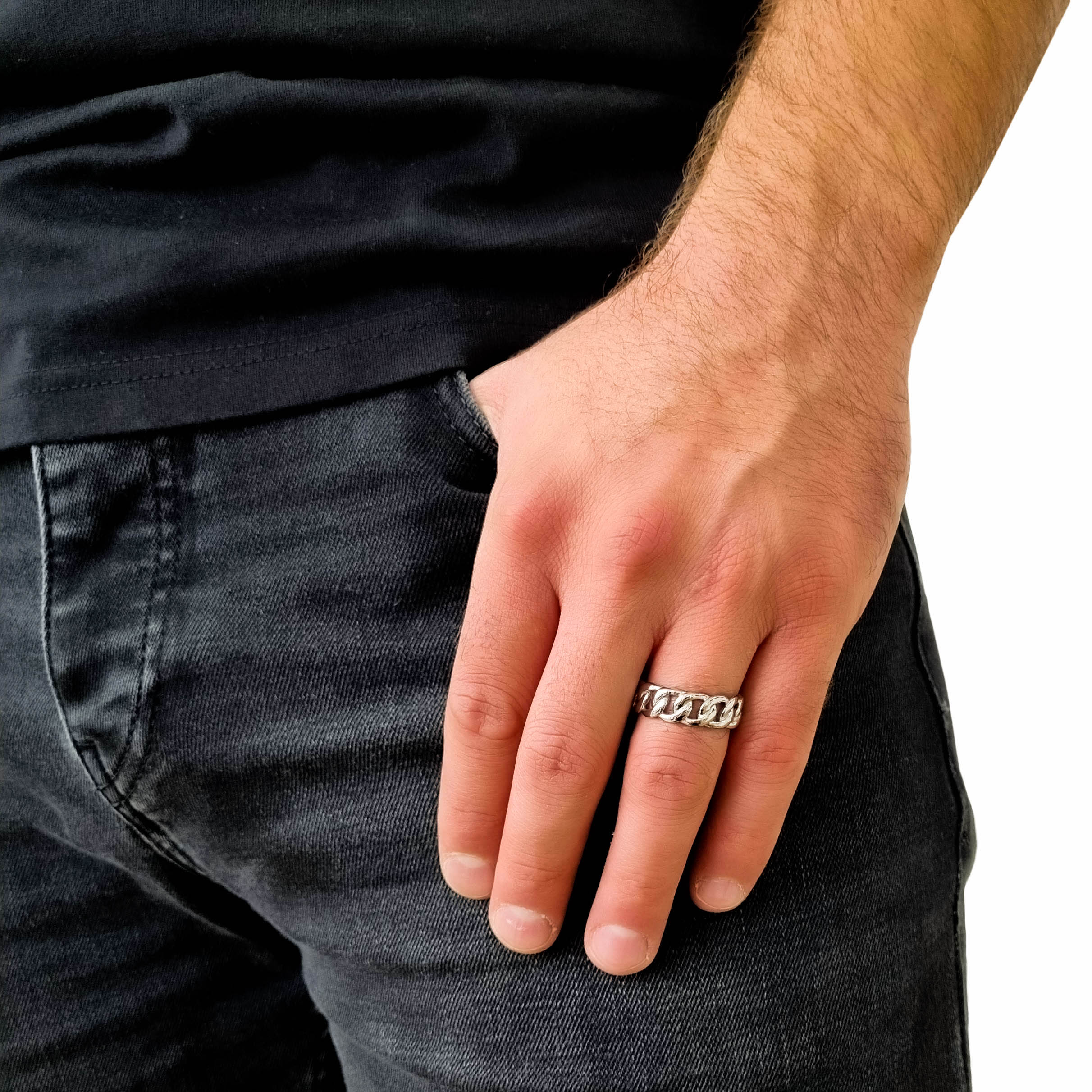 "Cuban" Silver Colored Ring