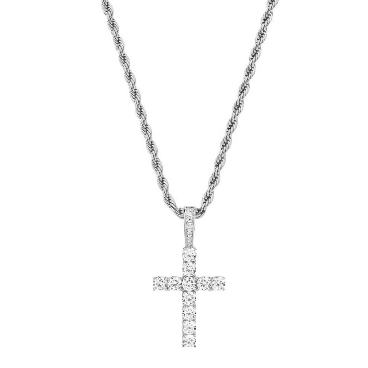 "Diamond Cross" Silver-Colored Pendant