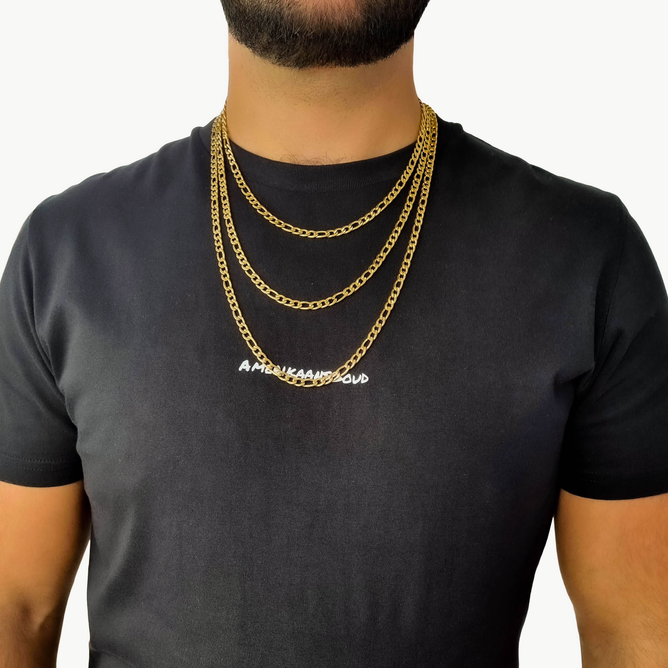 "Figaro" Gold-Colored Necklace &amp; Bracelet (5mm)