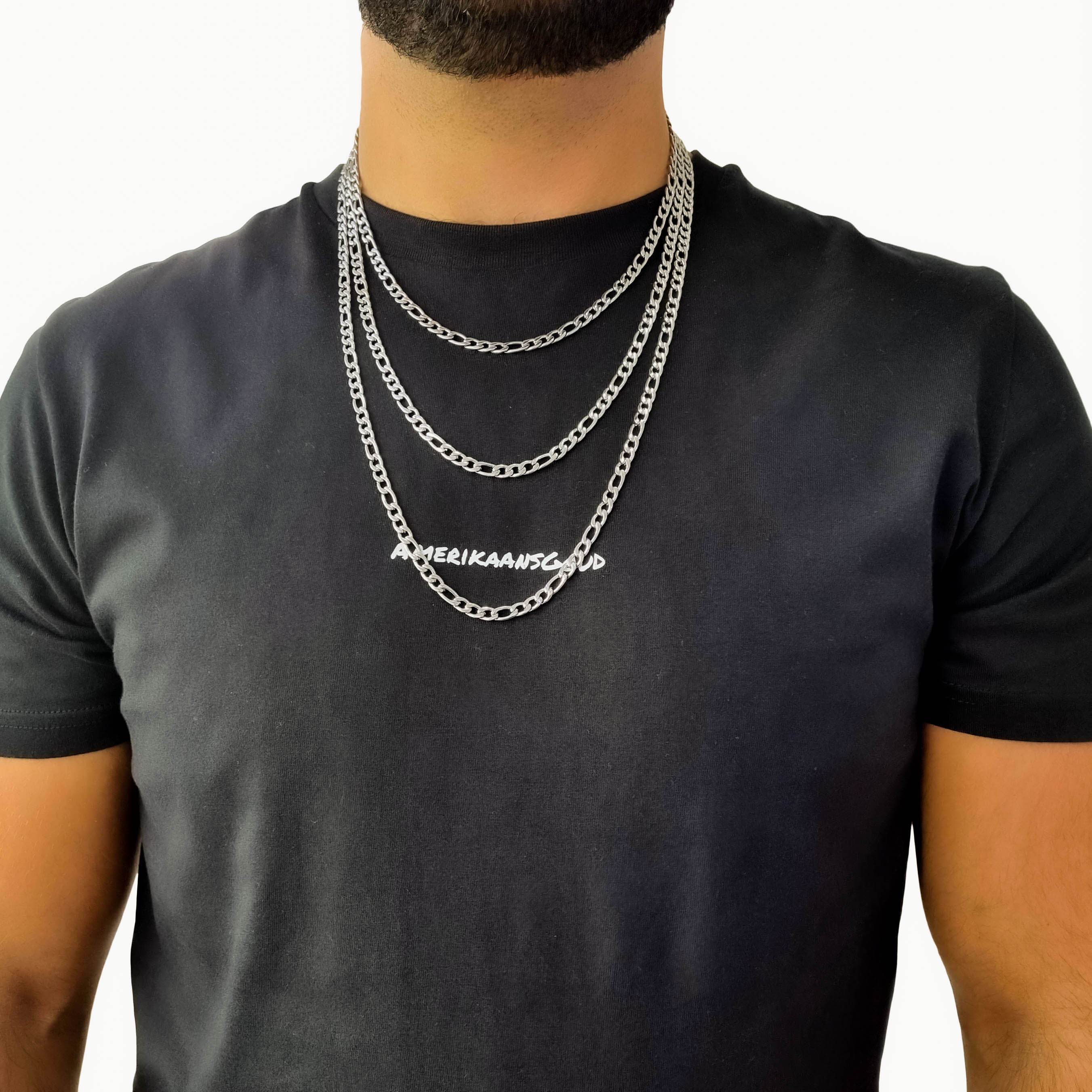 "Figaro" Silver-colored Necklace &amp; Bracelet (5mm)