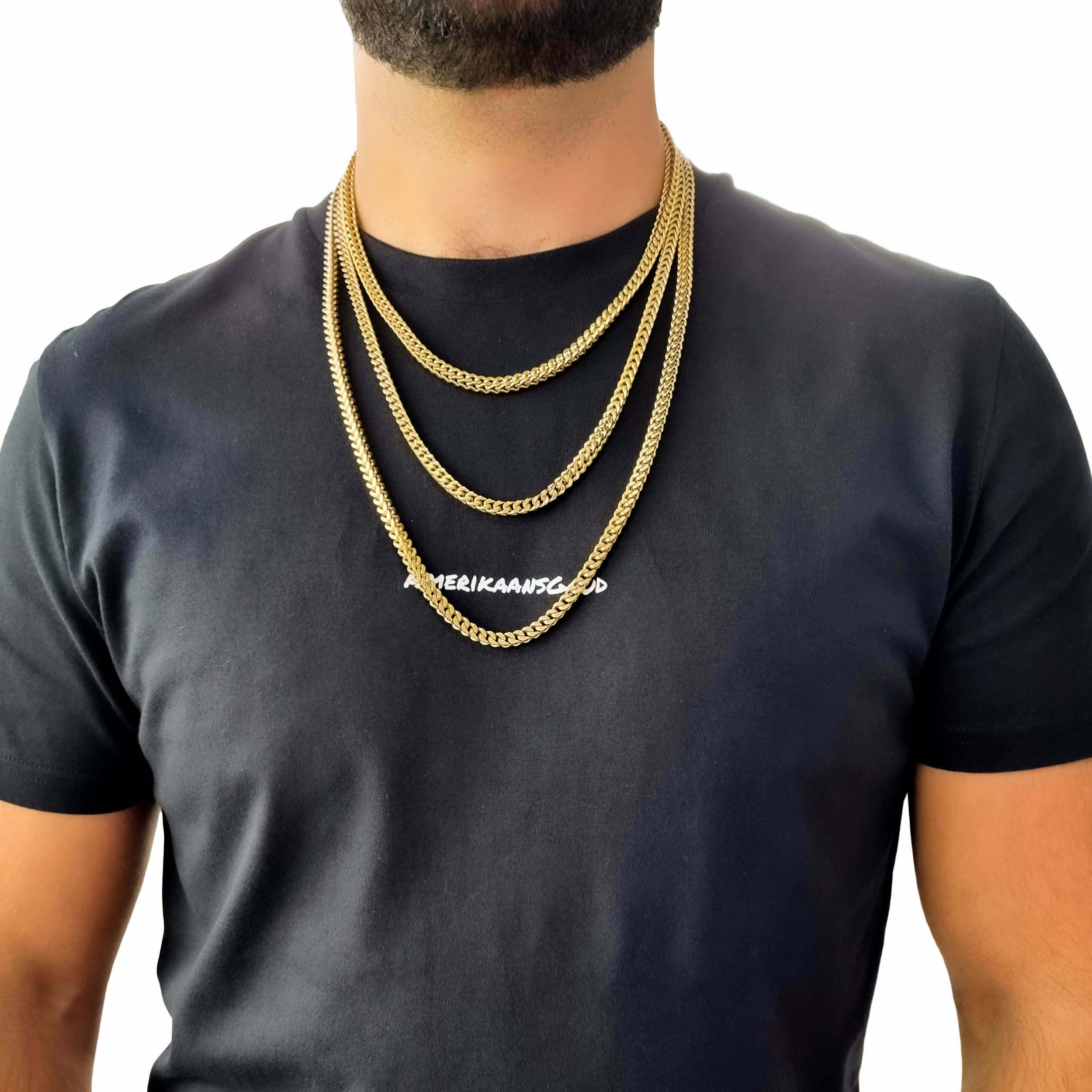 "Franco" Gold-Colored Necklace &amp; Bracelet (5mm)