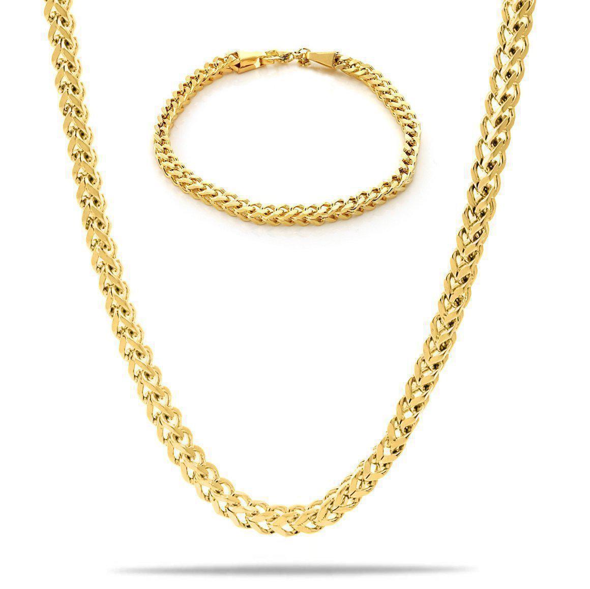 "Franco" Gold-Colored Necklace &amp; Bracelet (5mm)