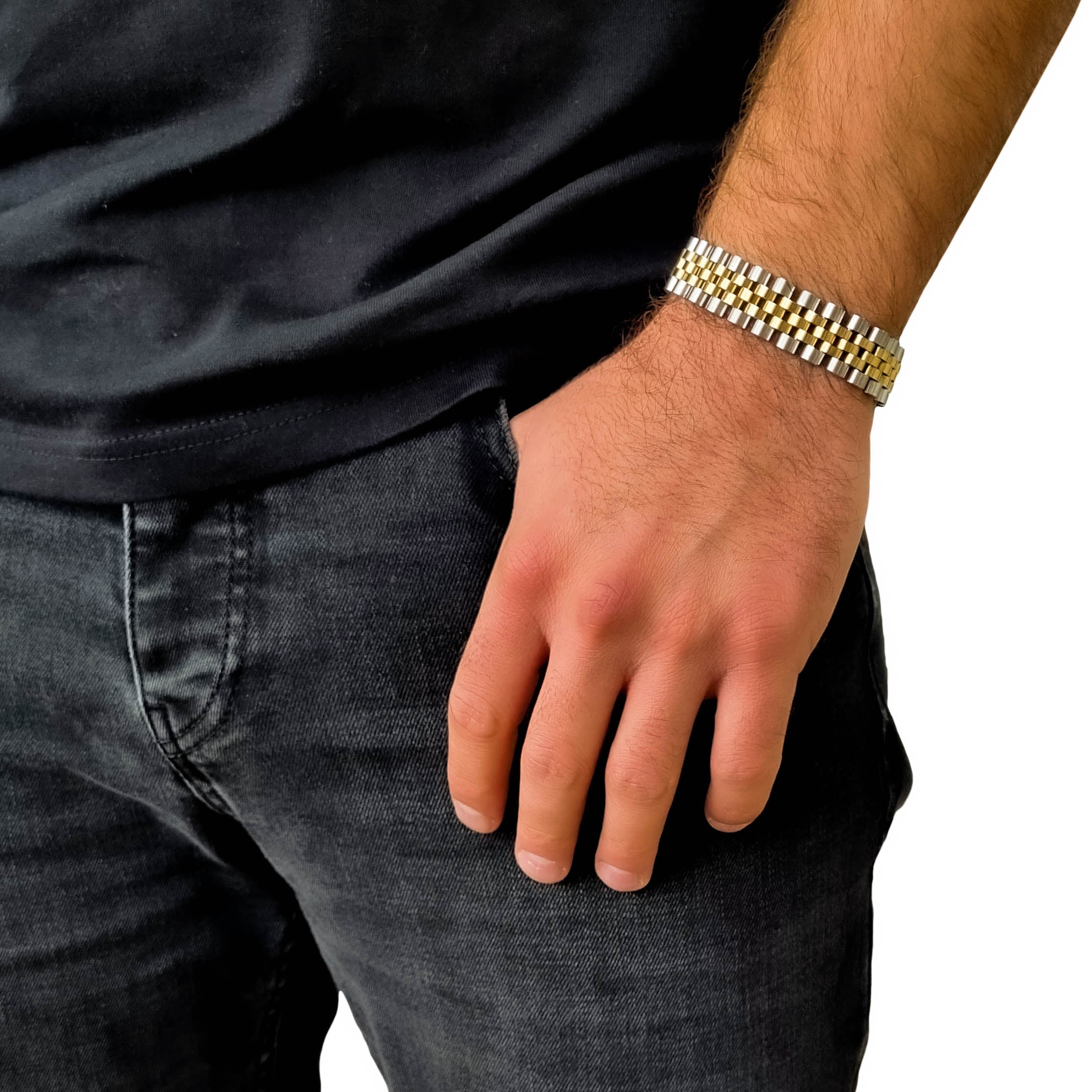 "Presidental" Silver &amp; Gold Bracelet (15mm)
